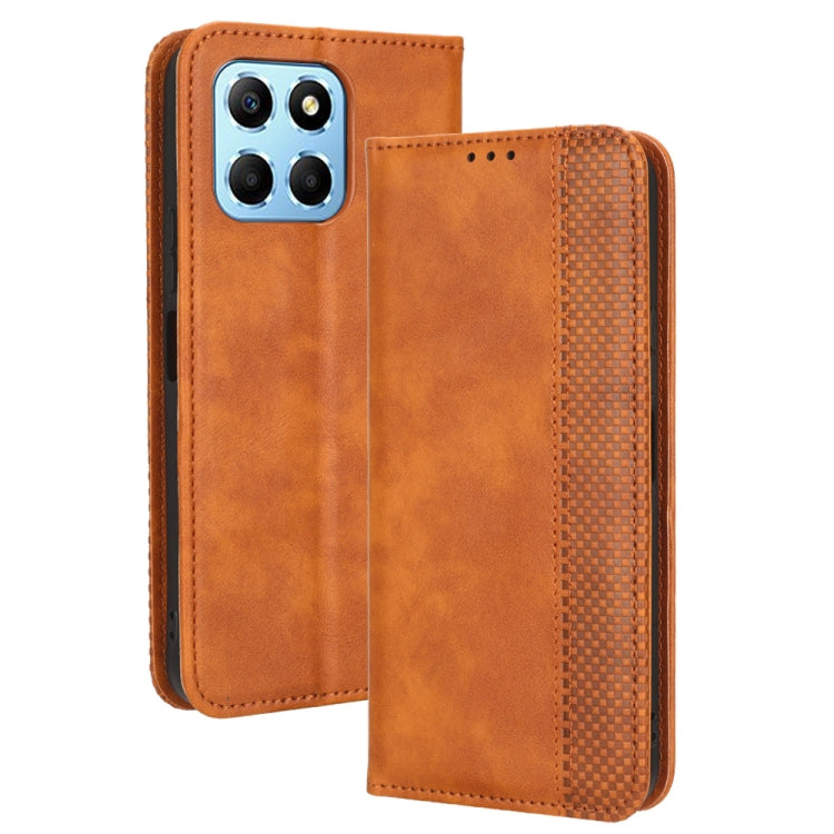 For Honor X8 5G Magnetic Buckle Retro Texture Leather Phone Case