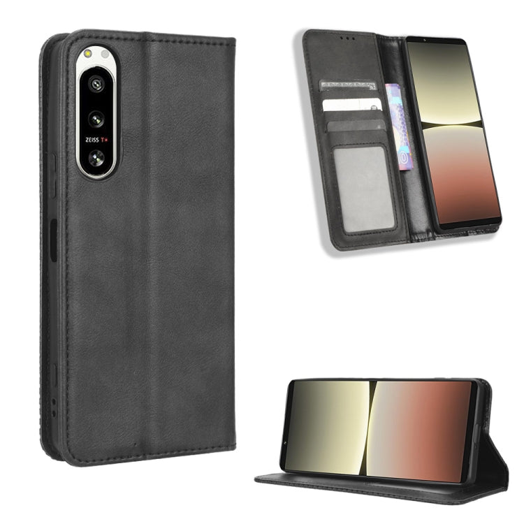 For Sony Xperia 5 IV Magnetic Buckle Retro Texture Leather Phone Case