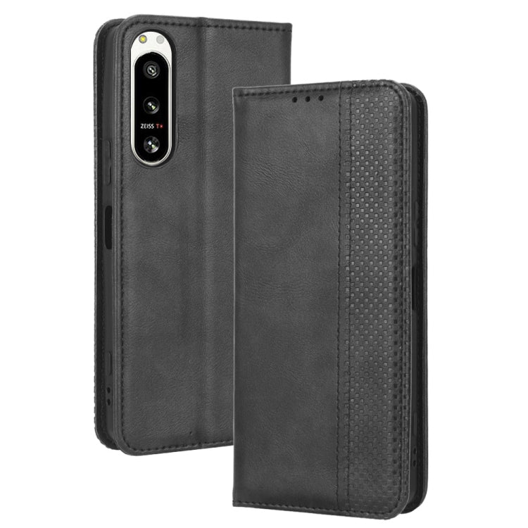 For Sony Xperia 5 IV Magnetic Buckle Retro Texture Leather Phone Case