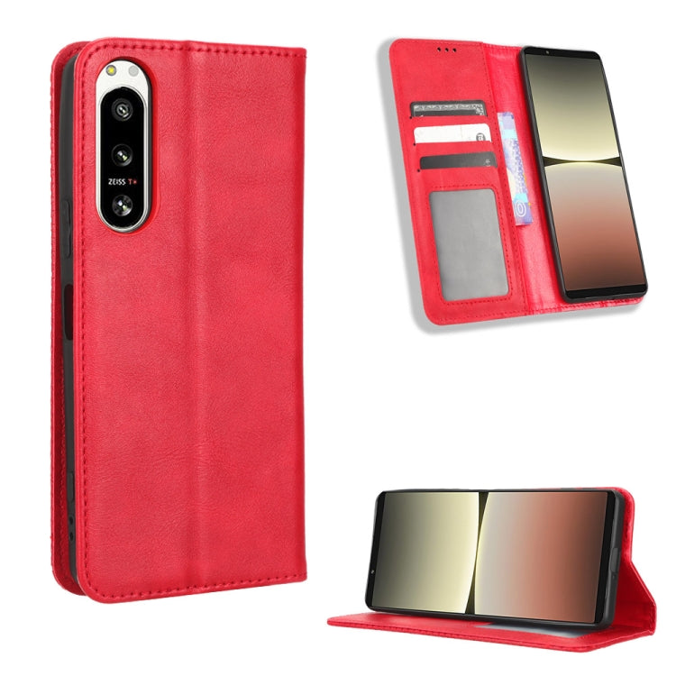 For Sony Xperia 5 IV Magnetic Buckle Retro Texture Leather Phone Case