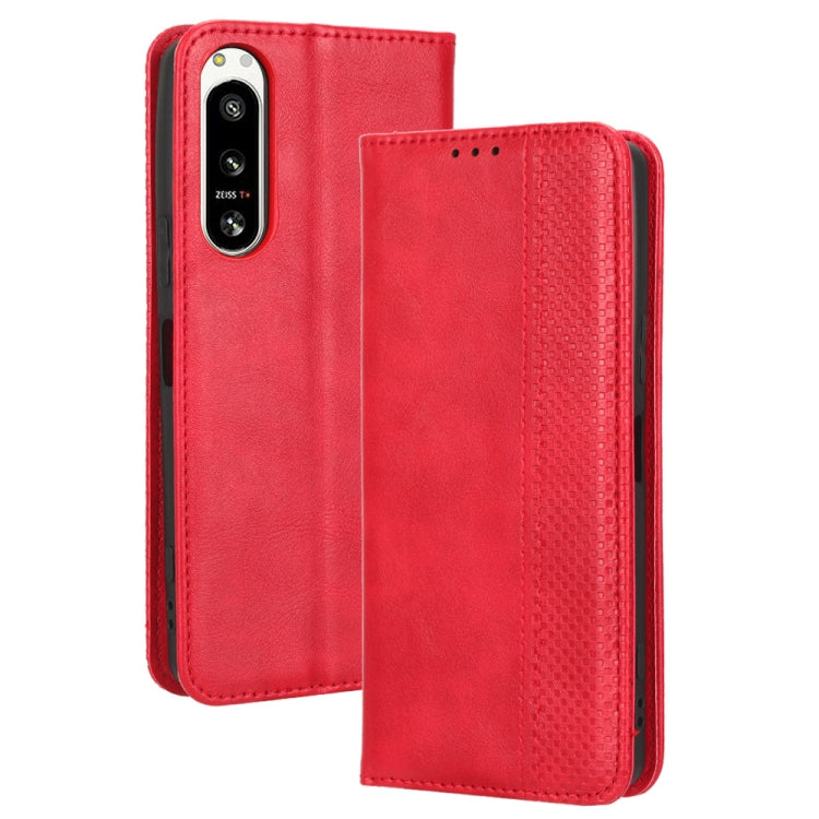 For Sony Xperia 5 IV Magnetic Buckle Retro Texture Leather Phone Case