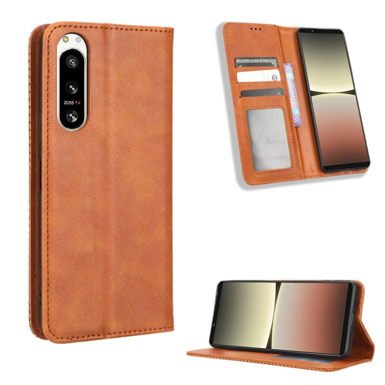 For Sony Xperia 5 IV Magnetic Buckle Retro Texture Leather Phone Case