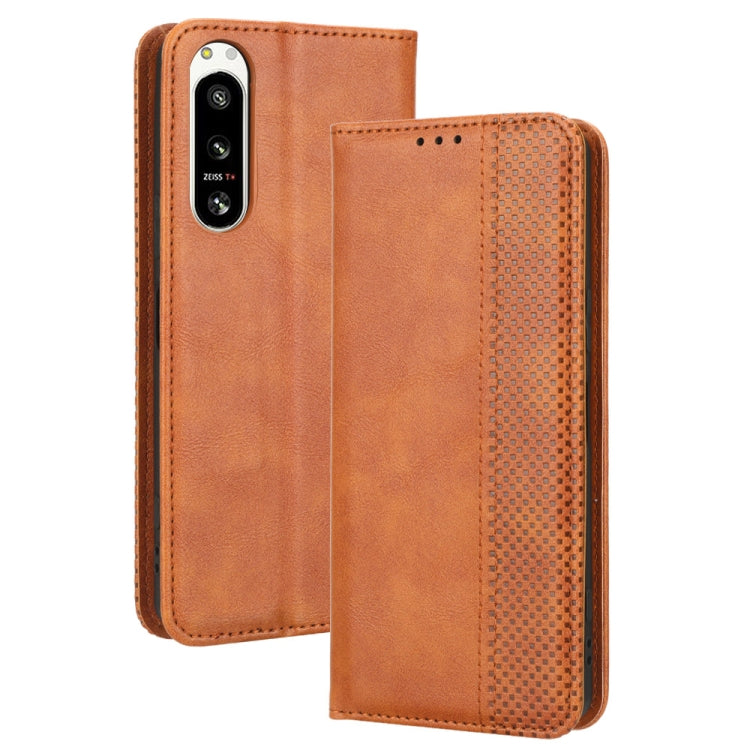 For Sony Xperia 5 IV Magnetic Buckle Retro Texture Leather Phone Case