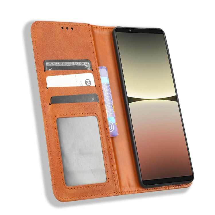 For Sony Xperia 5 IV Magnetic Buckle Retro Texture Leather Phone Case