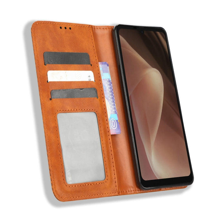 For Sharp Aquos Sense7 Plus Magnetic Buckle Retro Texture Leather Phone Case