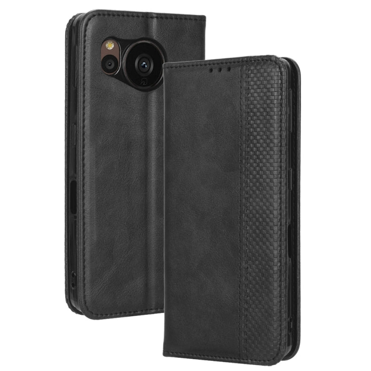 For Sharp Aquos Sense7 Magnetic Buckle Retro Texture Leather Phone Case