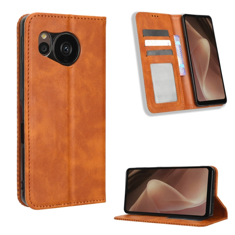 For Sharp Aquos Sense7 Magnetic Buckle Retro Texture Leather Phone Case