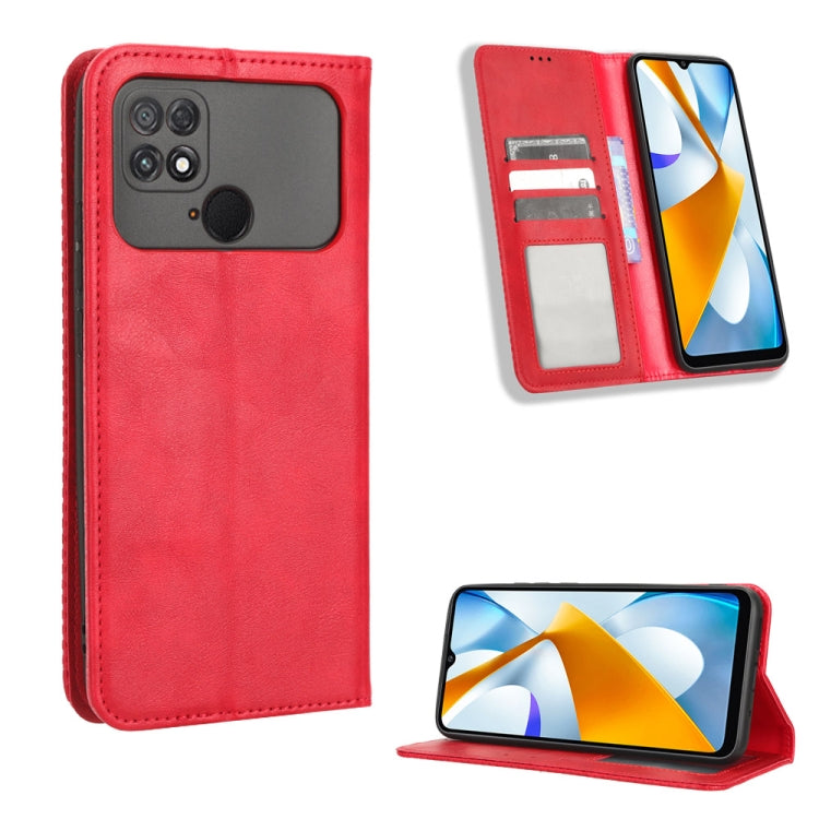 For Xiaomi Poco C40 Magnetic Buckle Retro Texture Leather Phone Case
