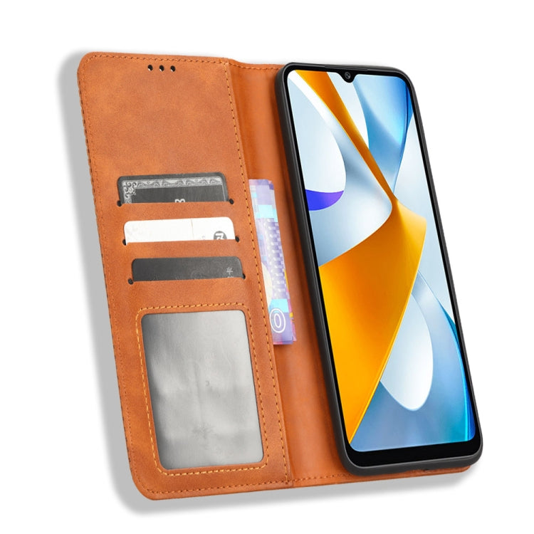 For Xiaomi Poco C40 Magnetic Buckle Retro Texture Leather Phone Case