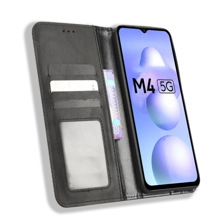 For Xiaomi Poco M4 5G Magnetic Buckle Retro Texture Leather Phone Case