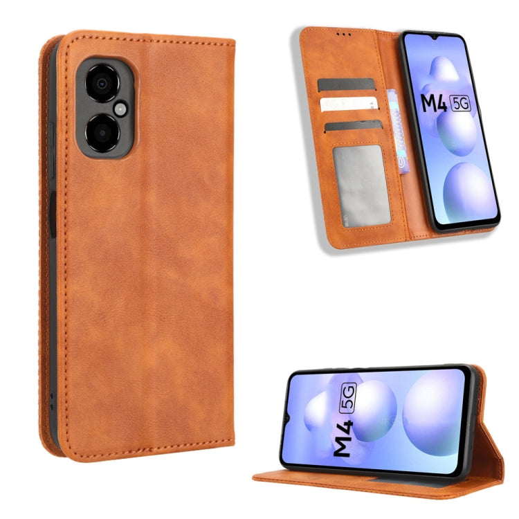 For Xiaomi Poco M4 5G Magnetic Buckle Retro Texture Leather Phone Case