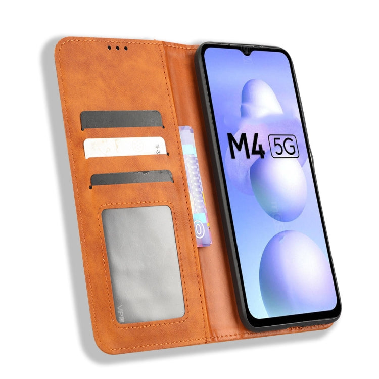 For Xiaomi Poco M4 5G Magnetic Buckle Retro Texture Leather Phone Case