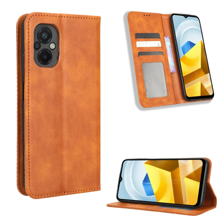 For Xiaomi Poco M5 Magnetic Buckle Retro Texture Leather Phone Case