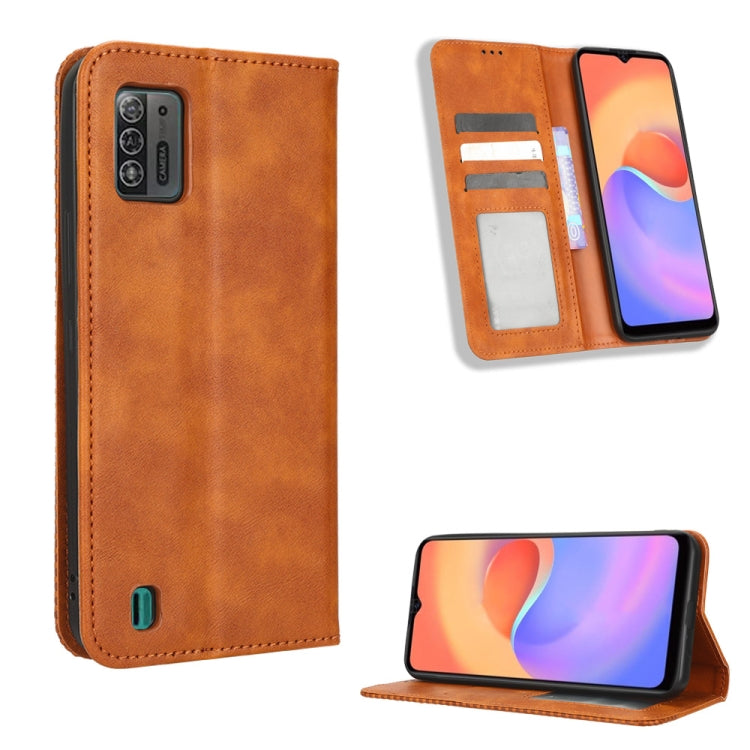 For ZTE Blade A52 Lite Magnetic Buckle Retro Texture Leather Phone Case