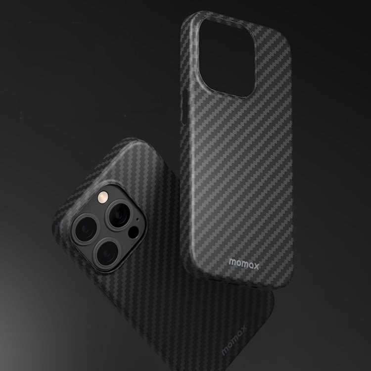 For iPhone 14 Plus MOMAX Magsafe Magnetic Carbon Fiber Texture Phone Case(Black)
