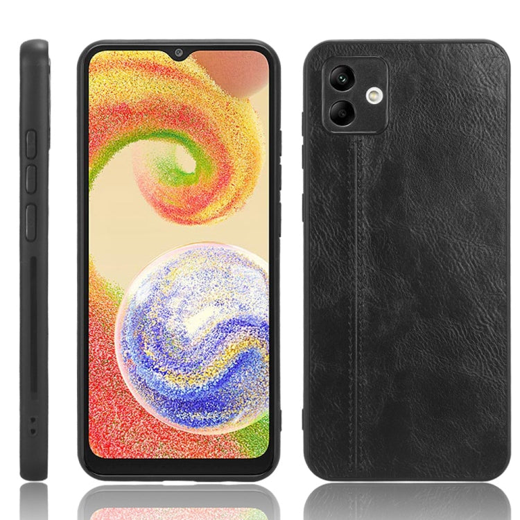 For Samsung Galaxy A04 4G Sewing Cow Pattern Skin PC + PU + TPU Phone Case