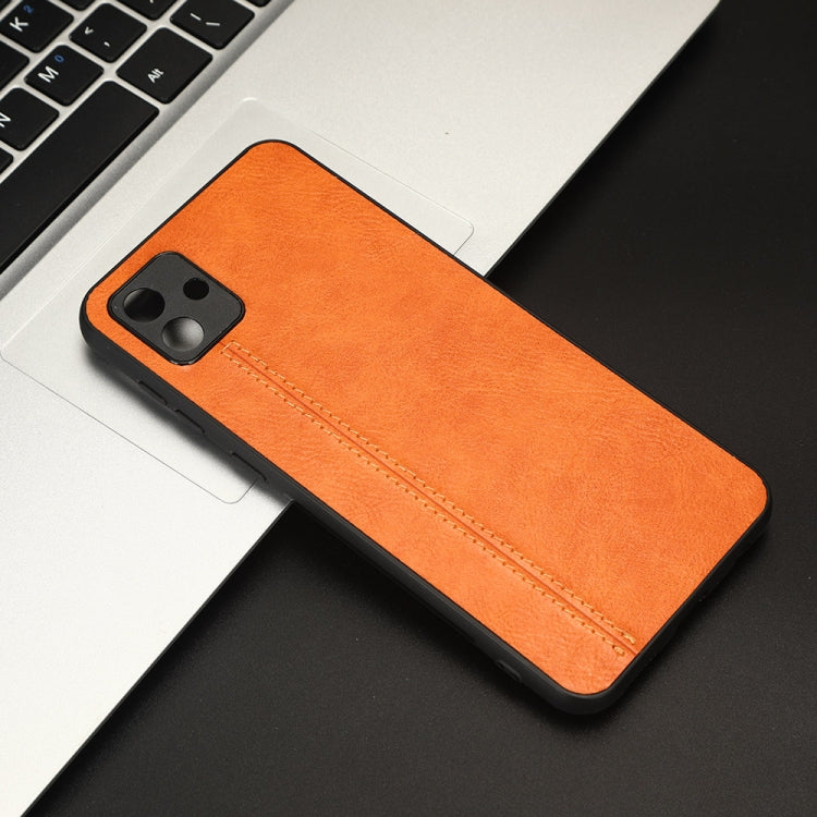 For Samsung Galaxy A04 4G Sewing Cow Pattern Skin PC + PU + TPU Phone Case