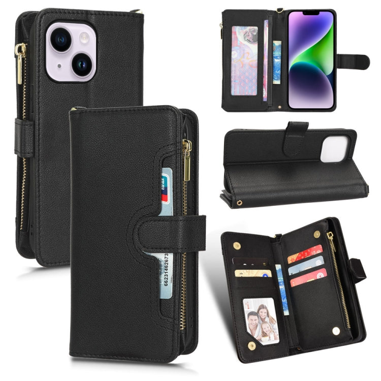 For iPhone 14 Plus Litchi Texture Zipper Leather Phone Case