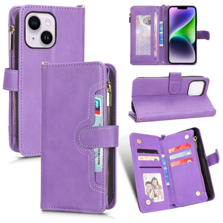 For iPhone 14 Plus Litchi Texture Zipper Leather Phone Case