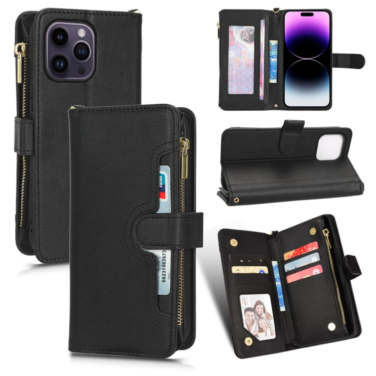 For iPhone 14 Pro Max Litchi Texture Zipper Leather Phone Case
