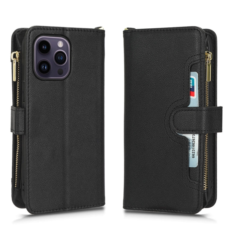For iPhone 14 Pro Max Litchi Texture Zipper Leather Phone Case