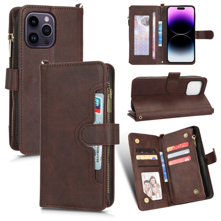 For iPhone 14 Pro Max Litchi Texture Zipper Leather Phone Case