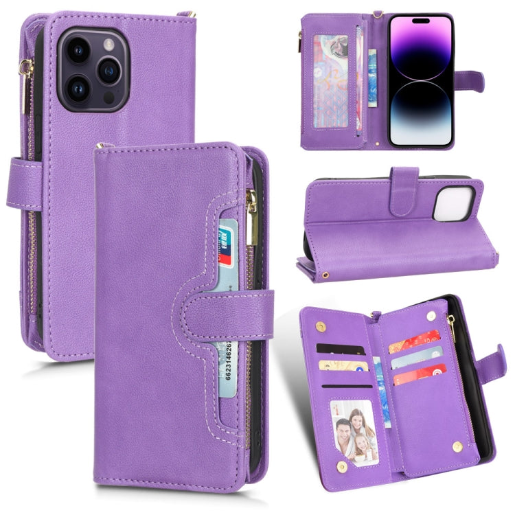 For iPhone 14 Pro Litchi Texture Zipper Leather Phone Case