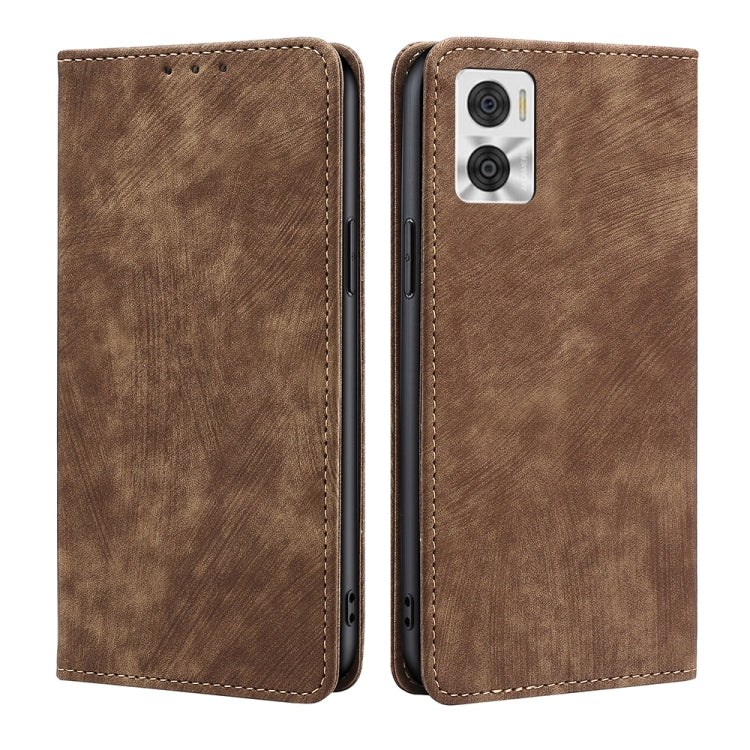 For Motorola Moto E22/E22i RFID Anti-theft Brush Magnetic Leather Phone Case
