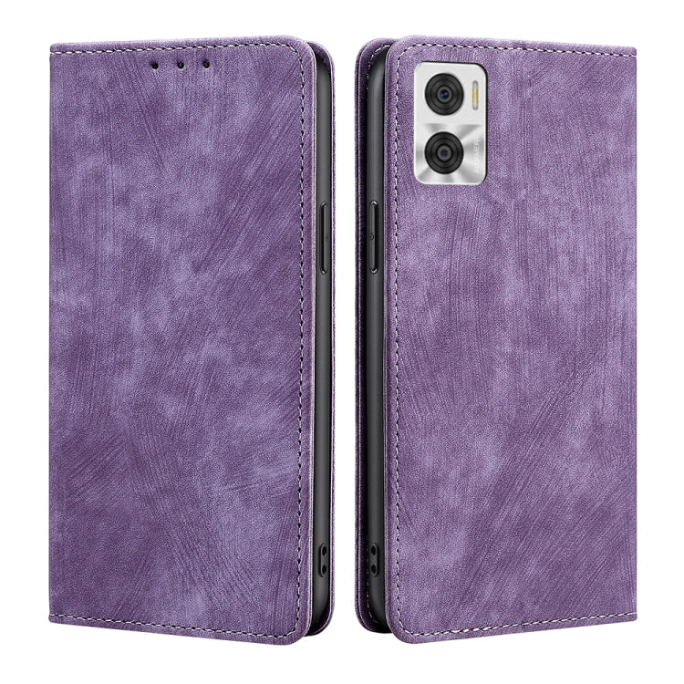 For Motorola Moto E22/E22i RFID Anti-theft Brush Magnetic Leather Phone Case