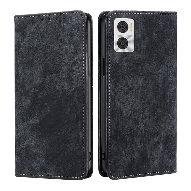 For Motorola Moto E22/E22i RFID Anti-theft Brush Magnetic Leather Phone Case