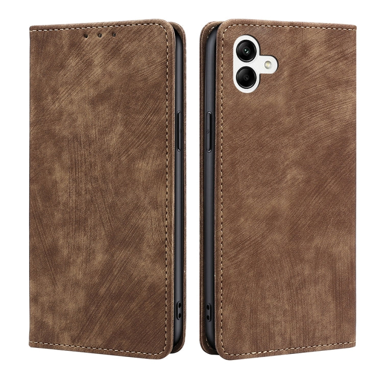 For Samsung Galaxy A04 RFID Anti-theft Brush Magnetic Leather Phone Case
