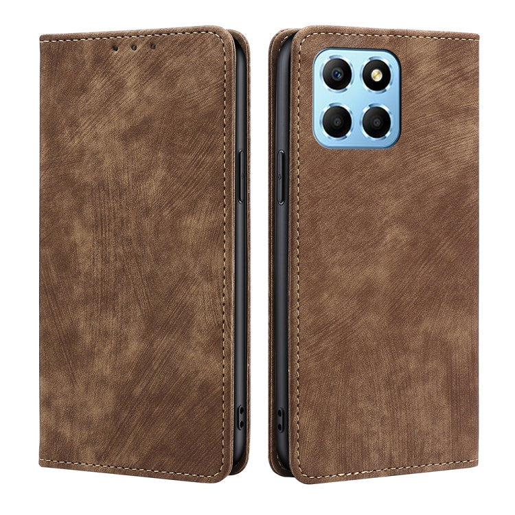 For Honor X8 5G/X6 RFID Anti-theft Brush Magnetic Leather Phone Case