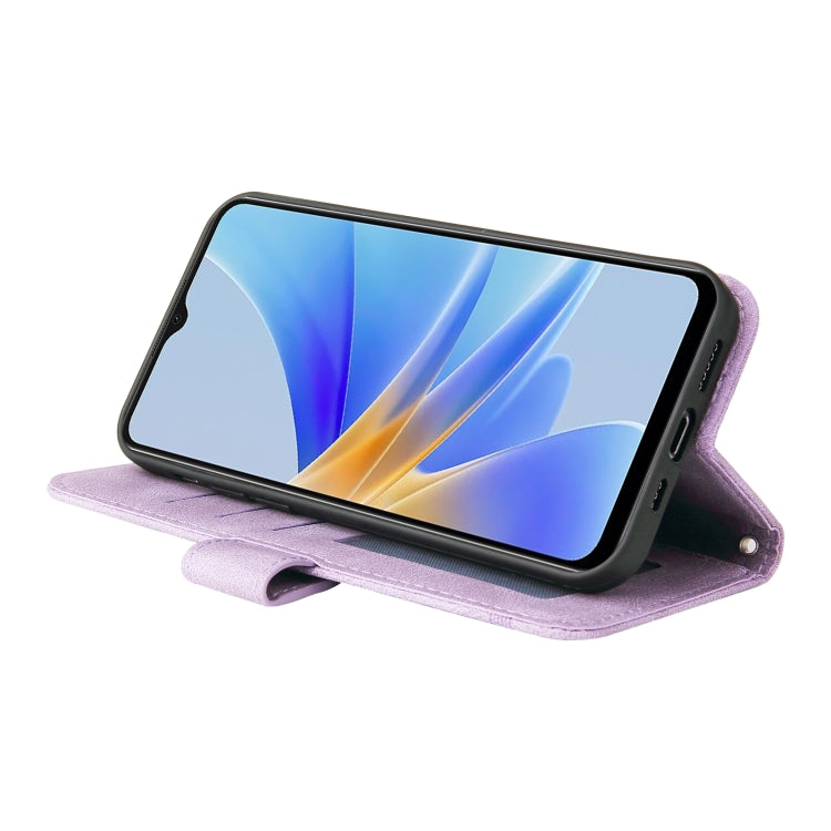 For OPPO A17 Skin Feel Life Tree Metal Button Leather Phone Case