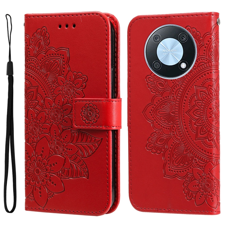 For Huawei nova Y90 / Enjoy 50 Pro 7-petal Flowers Embossing Leather Phone Case
