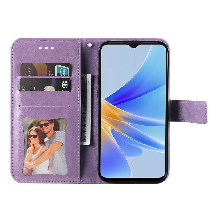 For OPPO A17 7-petal Flowers Embossing Leather Phone Case