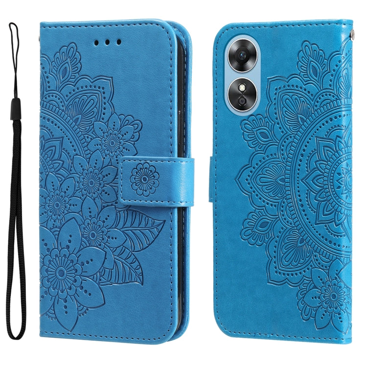 For OPPO A17 7-petal Flowers Embossing Leather Phone Case