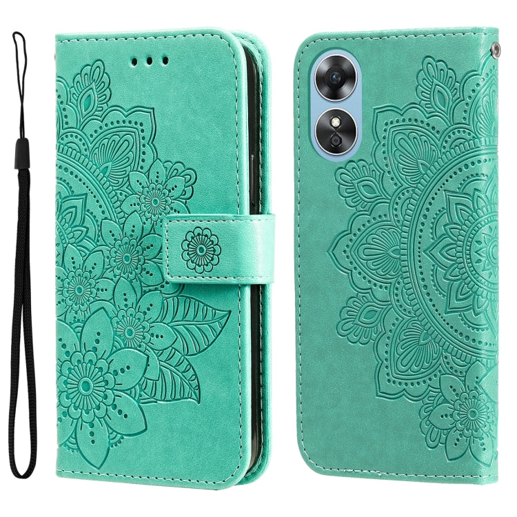 For OPPO A17 7-petal Flowers Embossing Leather Phone Case