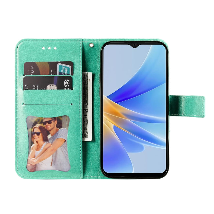 For OPPO A17 7-petal Flowers Embossing Leather Phone Case