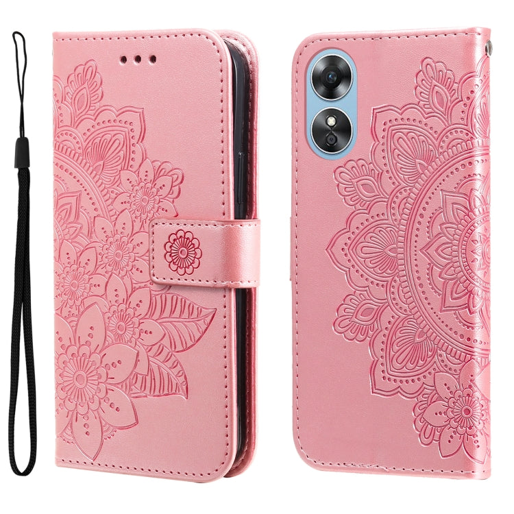 For OPPO A17 7-petal Flowers Embossing Leather Phone Case
