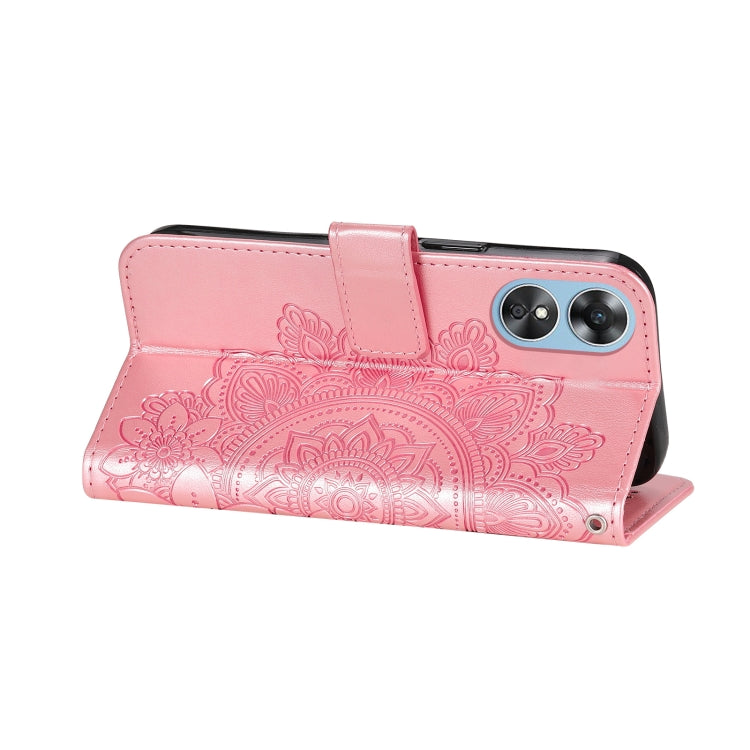 For OPPO A17 7-petal Flowers Embossing Leather Phone Case