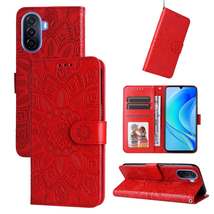For Huawei nova Y70 / Y70 Plus / Enjoy 50 Embossed Sunflower Leather Phone Case