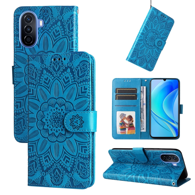 For Huawei nova Y70 / Y70 Plus / Enjoy 50 Embossed Sunflower Leather Phone Case