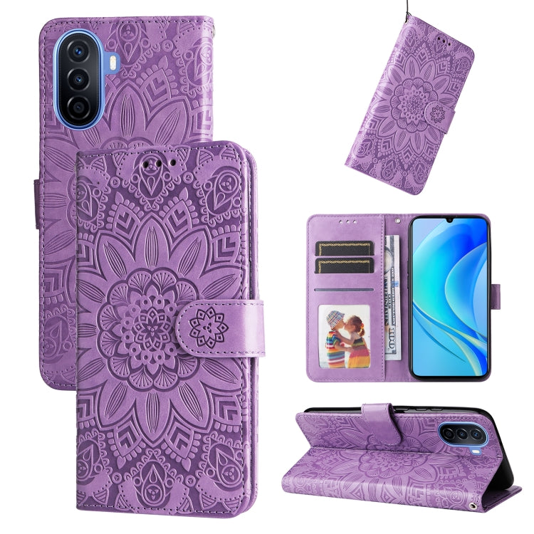 For Huawei nova Y70 / Y70 Plus / Enjoy 50 Embossed Sunflower Leather Phone Case