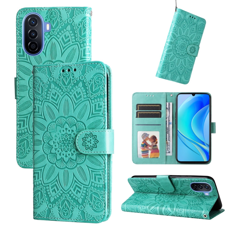 For Huawei nova Y70 / Y70 Plus / Enjoy 50 Embossed Sunflower Leather Phone Case