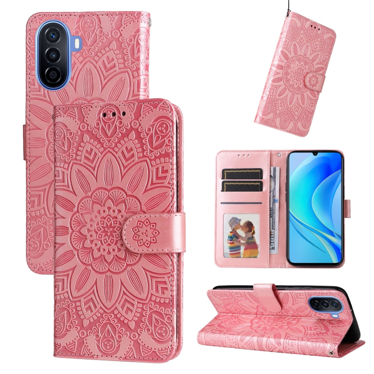 For Huawei nova Y70 / Y70 Plus / Enjoy 50 Embossed Sunflower Leather Phone Case
