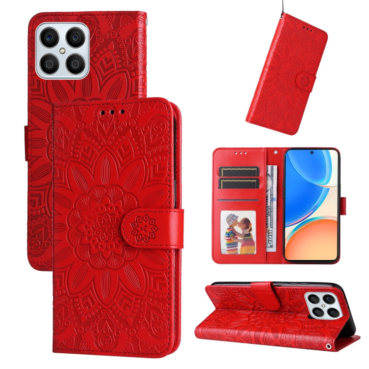 For Honor X8 5G / X6 Embossed Sunflower Leather Phone Case