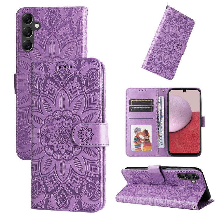 For Samsung Galaxy A14 5G Embossed Sunflower Leather Phone Case