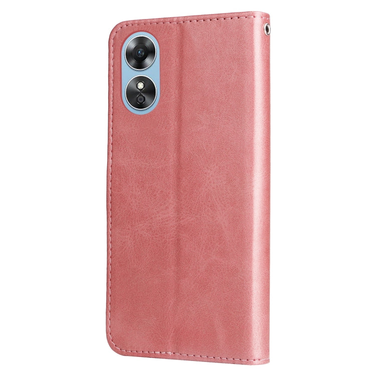 For OPPO A17 Calf Texture Zipper Leather Phone Case