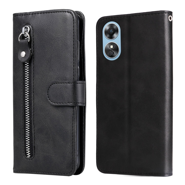 For OPPO A17 Calf Texture Zipper Leather Phone Case