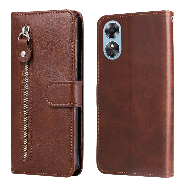 For OPPO A17 Calf Texture Zipper Leather Phone Case